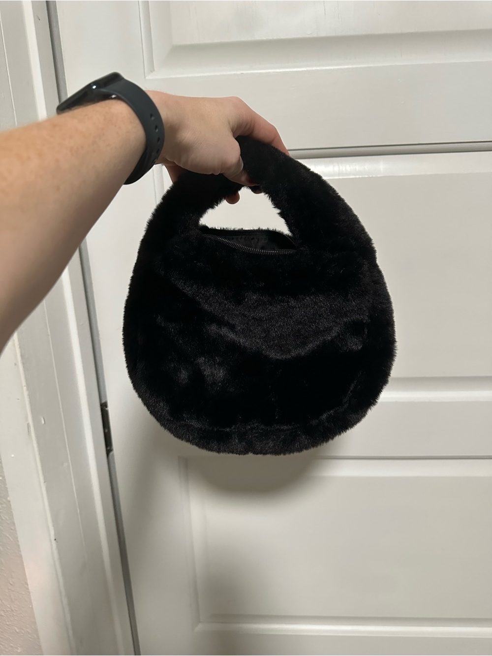 Faux-Fur Mini Handbag in Black